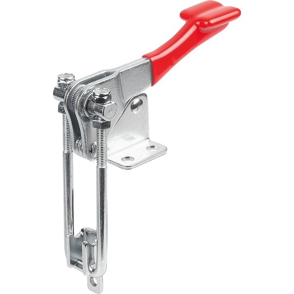 Latch-Action Clamp Vertical W Fixed Jaw, L1=20, 3, Steel Electro Zinc-Plated, Comp:Plastic Comp:Red